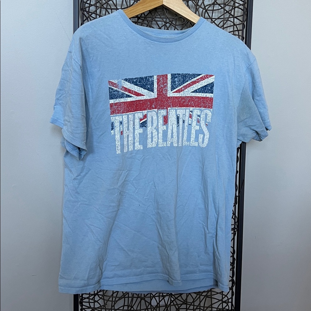 Delta The Beatles Band British Flag Sky Blue Red White Cotton Distress Tee L